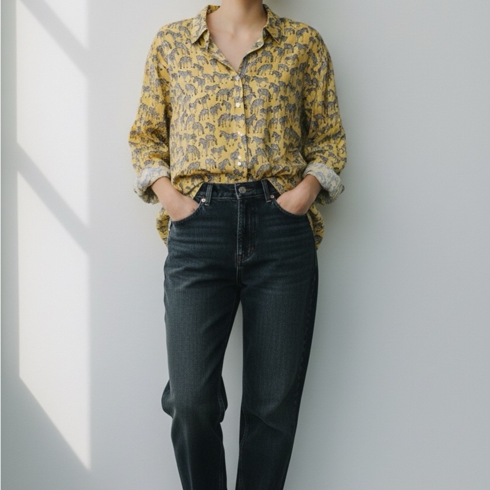 Talbots Collar Shirt With Zebra Pattern! Cotton- Light and Comfy.